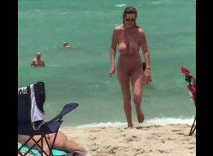 Totally nude lady naturist with fat