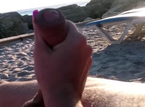 Euro hand job at the beach from
